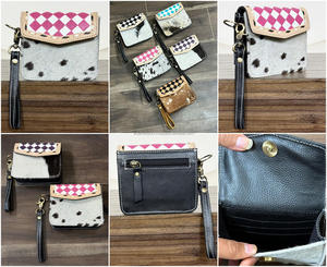 กระเป๋าใส่เหรียญหนังแท้ลายตารางหมากรุกสำหรับผู้หญิง ดีไซน์แบบตะวันตก  จุของได้เยอะ มีช่องใส่บัตรหลายช่อง - Product Image 3