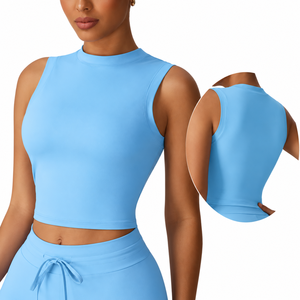 Custom <b>Women</b>’s <b>Sleeveless</b> Yoga Crop Top High Stretch Breathable Quick Dry Fitted Gym Workout Tank Top OEM Private Label - Product Image 1