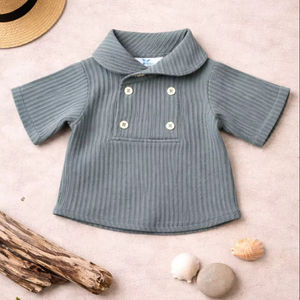 Conjunto de Camisa y Pantalones Cortos de Lino y Algodón para Niños |   Conjunto de Verano Transpirable para Niños Verde y Blanco con Bolsillo Hecho en India - Product Image 1