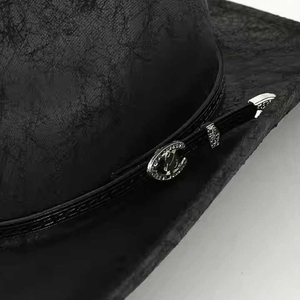 Leather Cowboy <b>Hat</b> Unisex Black Wide Brim Outdoor Casual Spring <b>Summer</b> 56-58CM - Product Image 5