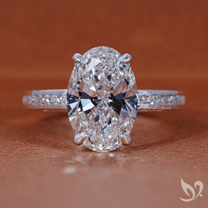 แหวนเพชรทรงรี 3 กะรัต เพาะเลี้ยงในห้องปฏิบัติการ รับรองโดย IGI ประดับเพชรแบบช่องและแบบฝังเต็มวง ตัวเรือนทองคำขาว 10K แหวนหมั้น - Product Image 1