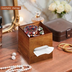Porta pañuelos de madera de acacia con bandeja de almacenamiento, organizador moderno - Product Image 3