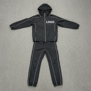 Custom <b>Men's</b> Winter Solid Cotton Hooded Tracksuits Printed Windbreaker 2-Piece Zipper Waterproof Windbreaker Tracksuits - Product Image 1