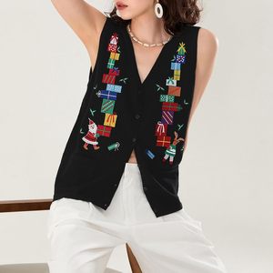 ออกแบบเสื้อสเวตเตอร์ถักคอวีแบบลำลองไร้แขน ทำจากผ้าขนสัตว์/แคชเมียร์คุณภาพพรีเมียม ระบายอากาศได้ดี พร้อมเข็มขัดผูกและโลโก้แบบกำหนดเอง - Product Image 4