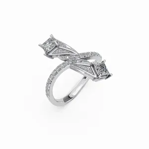 Anillo de Diamantes de Diseño Nebulosa de Dos Estrellas, Anillo de Diamantes de Oro Blanco Cultivados en Laboratorio, Corte Redondo y Princesa, para Mujer - Product Image 2