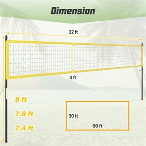 Set Rete da Pallavolo Gialla Resistente 32x3 con Pali Regolabili a 3 Livelli, Verricello Anti-Cedimento e Accessori Completi per Campo - Product Image 5