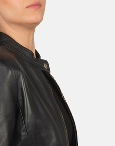 Custom Made Women Genuine Leather Motorcycle Jacket Full Sleeve Stand Collar <b>Zipper</b> Closure Solid Color Street Style Autumn Wear - Product Image 5