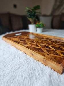 Plateau de service artisanal en bois de thuya marocain, plateau ottoman de luxe en bois de burl, décoration artisanale naturelle pour la maison, cadeau unique, bois rustique - Product Image 3