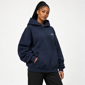 Sweat à capuche épais à épaules tombantes pour femme, pull décontracté à capuche, ourlet côtelé, mélange de coton doux, logo personnalisé, fournisseur, marque privée - Product Image 3