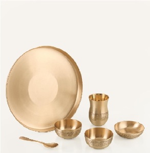 Juego de vajilla de lujo de bronce Kansa, elegante, ecológico, tradicional indio, de metal premium, con platos, cuencos y cucharas. - Product Image 5