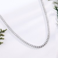 Collar de tenis de oro blanco con diamantes cultivados en laboratorio, brillante, con cadena de eslabones de cristal completo, joyería fina para fiesta para mujer