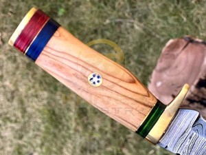 Couteau de chasse artisanal en acier Damas avec manche en bois de qualité supérieure |   Couteau à lame fixe Full Tang avec étui en cuir - Product Image 5