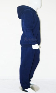 Sweat-shirt unisexe bleu marine à capuche et fermeture éclair, manches longues, couleur unie, 100% coton biologique, ensemble de survêtement en molleton, coupe classique - Product Image 4