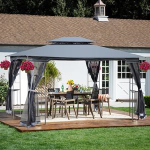 13x10 Patio esterno grigio superiore Gazebo tenda doppio tetto rimovibile rete schermo tutti i lati per prato giardino cortile ponte - Product Image 1