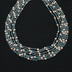 Chaîne de chapelet en topaze bleue nacrée, fil plaqué argent, chaîne perlée pour la fabrication de bijoux, collier, bracelet - Product Image 3