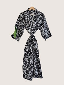 Bata Larga Estampada Floral para Mujer, Manga Larga, Cuello Mandarín, 100% Algodón, Suave, Informal, para Primavera - Product Image 4