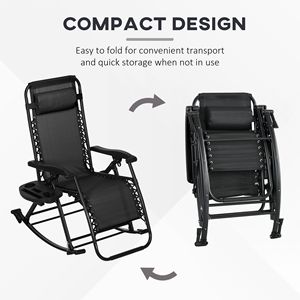 2 Pcs Black Outdoor Folding <b>Zero</b> <b>Gravity</b> Rocking <b>Chair</b> with Pillow Cup and Phone Holder for Fishing - Product Image 4