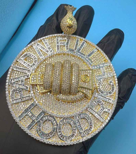 Colgante Medallón de Diamante Cultivado en Laboratorio con Diseño de Rollo de Dinero, Oro Blanco y Amarillo, Estilo Hip Hop Iced Out, Collar de Lujo, Regalo de Joyería - Product Image 2