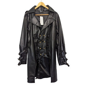 <b>Gothic</b> Black Faux Leather Steampunk Trench Coat Belted <b>Jacket</b> Wholesale Dressing High Sell 2026 - Product Image 2