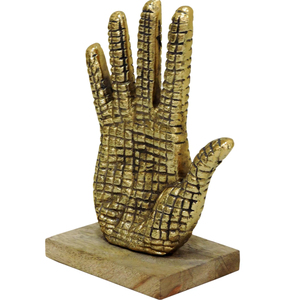Escultura de Mano de Cocodrilo en Aluminio Dorado sobre Base de Madera, Figura Decorativa de Palma para Decoración de Hogar, Oficina y Escritorio - Product Image 1