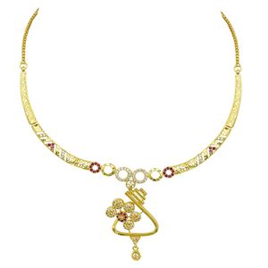 สร้อยคอทองชุบไมครอน 14K 18K 24K ประดับพลอย AD และทับทิม ดีไซน์แบบดั้งเดิม ชุดเครื่องประดับเจ้าสาวแฟชั่น ขายส่ง - Product Image 5
