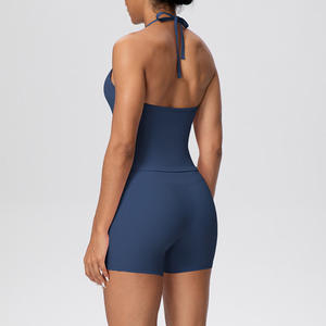 ชุดโยคะเต้นรำสำหรับผู้หญิง เสื้อกล้ามแบบผูกคอ กางเกงขาสั้นเอวยางยืดสูง มีกระเป๋า ชุด 2 ชิ้น ชุดออกกำลังกาย ชุดโยคะไซส์ใหญ่สำหรับผู้หญิง - Product Image 4