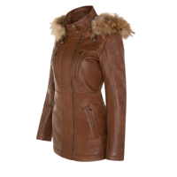 Veste en cuir véritable matelassée marron pour femme, manches longues, vêtement d'hiver haut de gamme