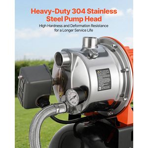 Pompe à jet pour puits peu profond de 1,6 HP avec réservoir sous pression de 5 gallons, 120 V, 1320 GPH, en acier inoxydable, pompe à eau automatique - Product Image 5