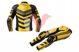 Chaqueta de Motocicleta de Cuero Amarillo y Negro, Resistente al Viento, para Carreras - Product Image 4