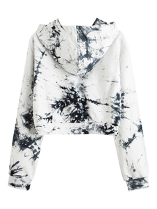 <b>Women's</b> Tie Dye <b>Hoodie</b> Long Sleeve Cropped Pullover Casual Black <b>White</b> Print Autumn Sweatshirt - Product Image 4