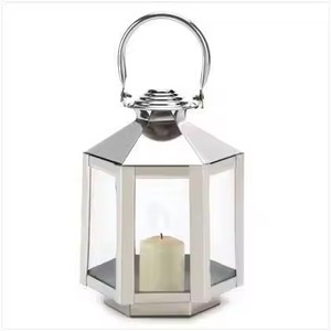 <b>Silver</b> Metal <b>Lantern</b> Decorative Candle Holder for Home Garden Wedding Event Restaurant Hotel Patio Table Decor - Product Image 1