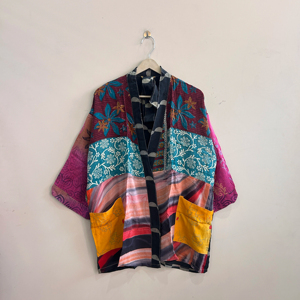 Robe kimono en soie pour femme, courte, style vintage, robe kimono d'été, vêtement de plage - Product Image 1