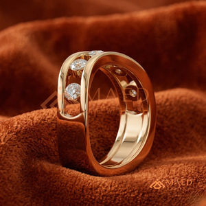 Anillo de Oro Amarillo de 18K con Diamantes Flotantes en Forma de Ola |   Anillo de Eternidad Asimétrico Curvo para Mujer, Oro Amarillo Sólido de 18K, Banda de Diamantes Ondulada - Product Image 3