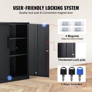 Armadio Metallico a 2 Ante per Garage, 2 Ripiani Regolabili, Capacità 90 Kg, con Chiusura di Sicurezza - Product Image 4