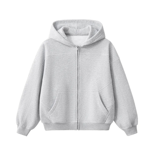 เสื้อฮู้ดซิปผู้ชายทรงบ็อกซี่ 400 GSM ผ้าคอตตอนสีขาวพิมพ์โลโก้ตามสั่ง ไซส์ใหญ่พิเศษ พร้อมซิป - Product Image 1