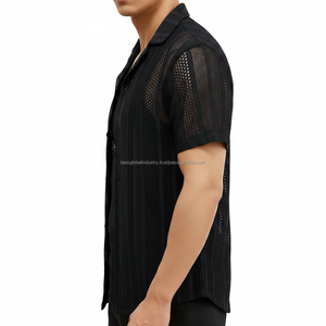 เสื้อเชิ้ตคิวบาชาย คอปก ลายทางสีดำ ผ้าตาข่าย ระบายอากาศดี รับผลิตตามแบบ OEM ขายส่ง - Product Image 3