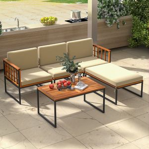 Ensemble de meubles de patio en bois d'acacia, 5 pièces, avec structure en métal robuste - Product Image 3