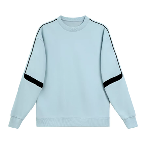เสื้อสเวตเตอร์คอกลมแบบยูนิเซ็กซ์ ทรงปกติ แขนยาว สีพื้น สวมใส่สบายๆ สำหรับฤดูใบไม้ร่วง ดีไซน์แขนลายทาง - Product Image 1