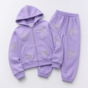 Rhinestone Zip Up Tracksuit Set with Decorative <b>Sparkle</b> Accents and Glitter Dot Print Hooded Zipper <b>Jacket</b> - Product Image 3
