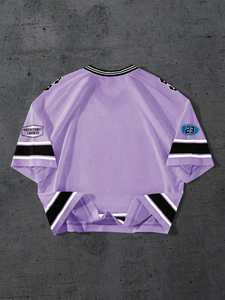 Camiseta de malla extragrande personalizada para mujer, estilo vintage deportivo, cuello en V, manga corta, venta al por mayor OEM ODM - Product Image 5