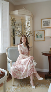 Robe midi à imprimé floral pour femmes avec manches bouffantes courtes Prix direct usine OEM ODM Vente en gros d'usine de vêtements - Product Image 6