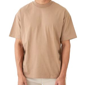 Camiseta de peso pesado de cuello extendido de gran tamaño de calidad superior, Camiseta básica de manga corta de tela de Jersey de marca Lisa, ropa informal - Product Image 1