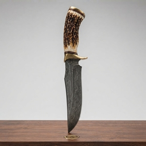 Couteau de chasse artisanal en acier Damas de qualité supérieure pour la survie en plein air, le bushcraft et le camping, lame fixe forgée, manche en bois pleine longueur - Product Image 5
