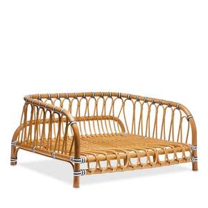 Cama para Mascotas Hecha a Mano con Ratán Natural, Sofá Elevado para Perros, Cesta con Cojín Suave, Cama Transpirable de Mimbre para Gatos, Mueble para Dormir - Product Image 1