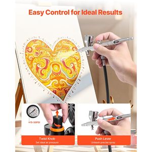 Kit Aerografo 1/6 HP con Compressore d'Aria e Serbatoio, Doppia Azione Professionale, 1 Punta, Tubo Flessibile, Acrilico per Decorazione Torte - Product Image 4