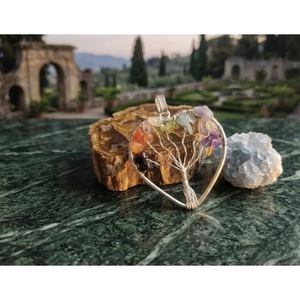 7 Chakra Tree of Life Pendant Handmade Natural Amethyst Crystal Pendant with <b>Heart</b> Wholesale Gemstone Jewelry From India - Product Image 3