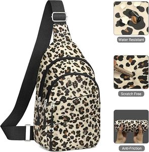 Unisex Cross Body <b>Backpack</b> Leopard Print PU Material Water Resistant Zipper Closure Casual Daily Use Single Strap - Product Image 1