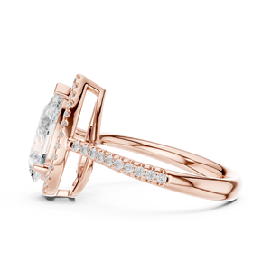 Bague de fiançailles en or rose avec halo de diamants de laboratoire taille poire pour femme, bijoux de mariage - Product Image 3