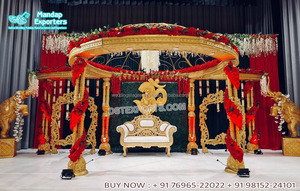 Decoración de Mandap para Bodas Reales, Elegante Decoración de Boda Tradicional de Fibra de Vidrio Tallada en Dorado para Interiores, Portátil, de Perth, EE. UU. - Product Image 4