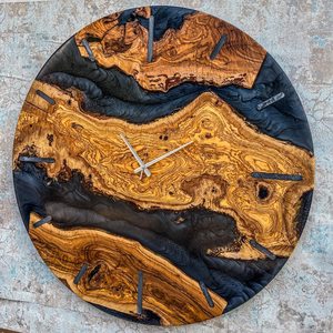 Luxury Black Epoxy Wall <b>Clock</b> with Olive Wood Handmade Resin <b>Clock</b> Restaurant and Custom logo Home Decor Resin Wood Wall <b>Clock</b> - Product Image 2